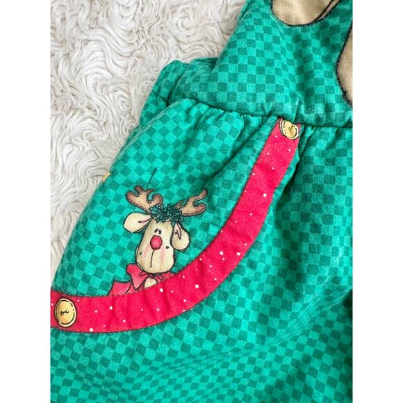 90’s Homemade Daisy Kingdom Rudi Reindeer Quilted Christmas Overalls - Picture 5 of 11